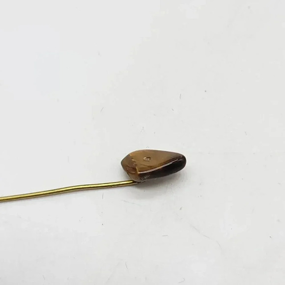 Gold Tone Natural Brown Tigers Eye Stone Stick Pin Antique Vintage - Picture 2 of 4